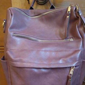 women's backpack, leather, rose color